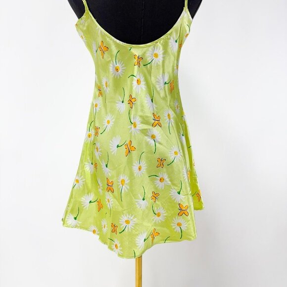 FLORAL SATIN GREEN DRESS SUMMER MINI DRESS - Picture 9 of 9